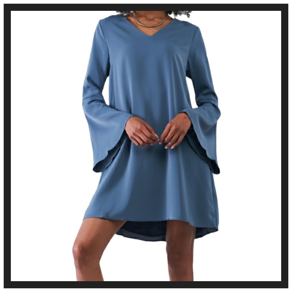 V-Neck Trumpet Sleeve Mini Dress